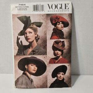 Vogue V7464 Vintage Style Hats Uncut Sewing Pattern 30's 40's